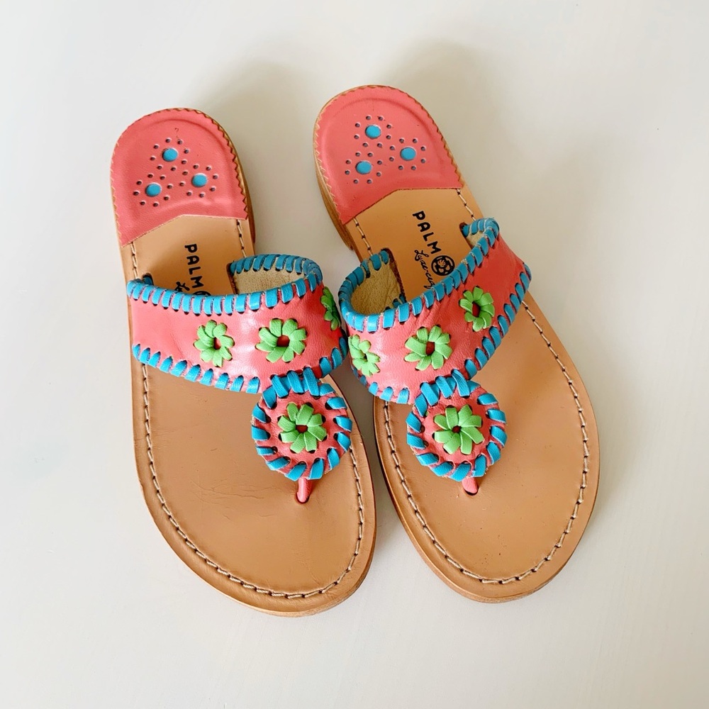 Palm Beach Classic Women’s Sandals size 7.5 in Coral, Lime + Blue